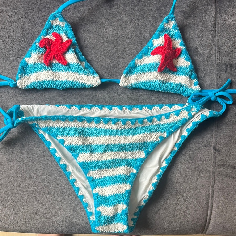 MC2 Saint Barth Turquoise and White Striped Bikini